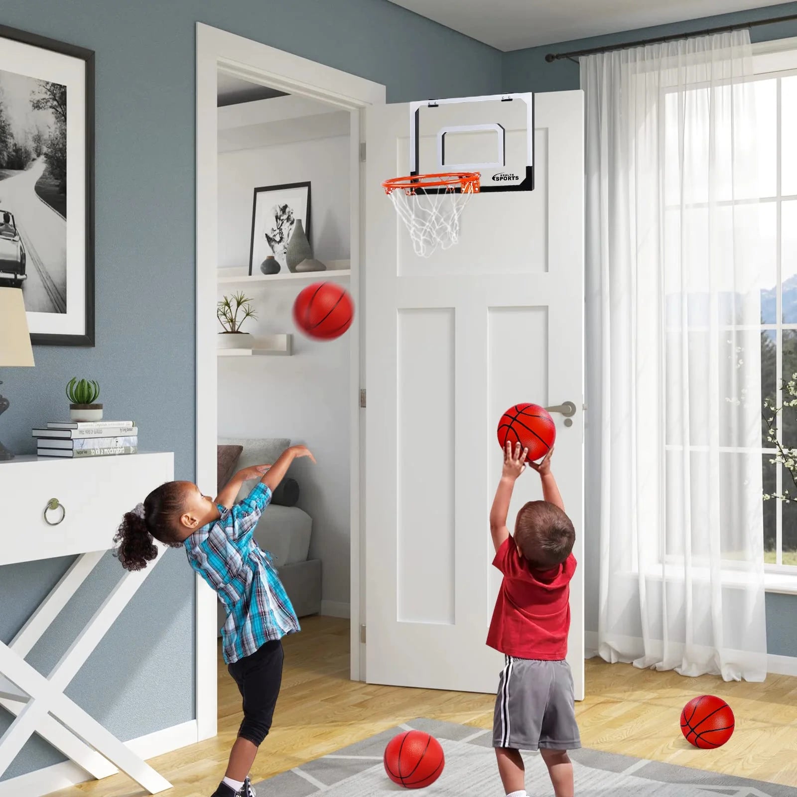 Basketball Hoop Indoor, over the Door Basketball Hoop, Indoor Outdoor Mini Basketball Hoop Birthday Gift Toy for Kids & Adults
