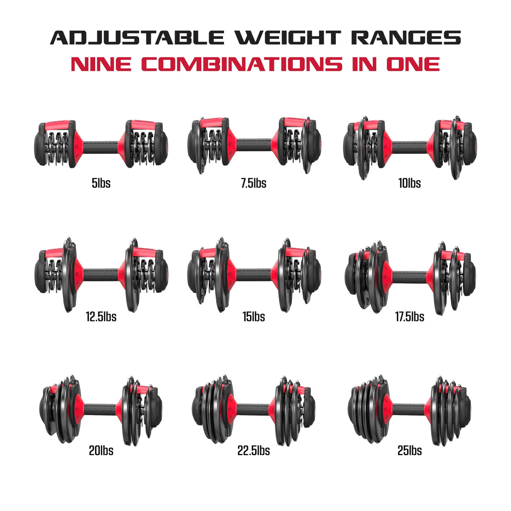 Adjustable Dumbbells, 25Lb Smartbell Dumbbell Set with 9-In-1 Quick-Select Weights, 2.5Lb Increments for Home Gym