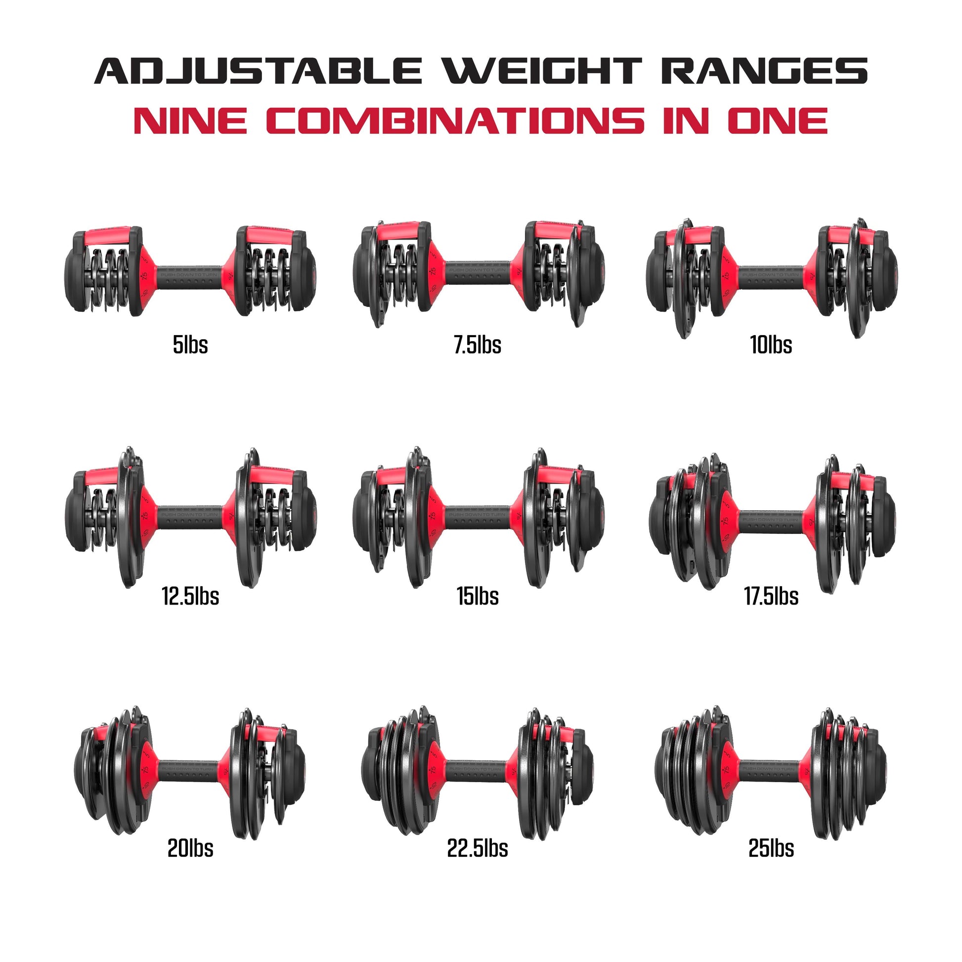 Adjustable Dumbbells, 25Lb Smartbell Dumbbell Set with 9-In-1 Quick-Select Weights, 2.5Lb Increments for Home Gym