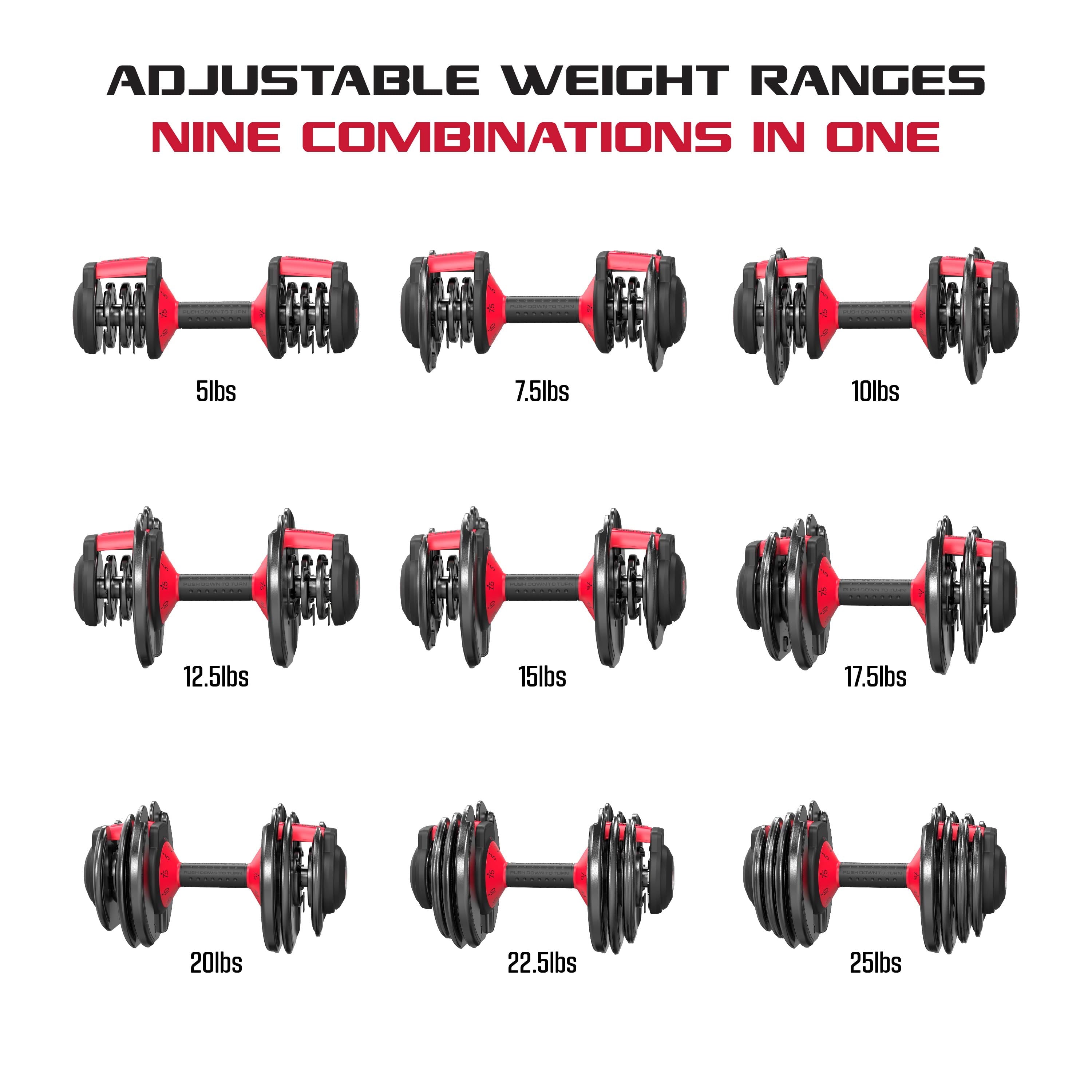 Adjustable Dumbbells, 25Lb Smartbell Dumbbell Set with 9-In-1 Quick-Select Weights, 2.5Lb Increments for Home Gym
