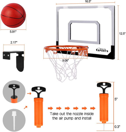 Basketball Hoop Indoor, over the Door Basketball Hoop, Indoor Outdoor Mini Basketball Hoop Birthday Gift Toy for Kids & Adults