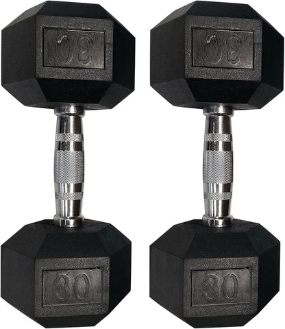 Set of Rubber Hex Dumbbell Workout Weights with Metal Handles, Pair of 2 Heavy Dumbbells Weight (35-LB Pair), Black